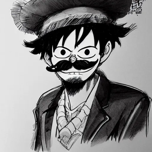 Image similar to [ mustache luffy ] by kim jung gi