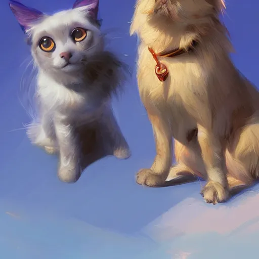 Image similar to A dog and cat stare intently towards the sky, digital art, artstation, Mandy Jurgens, CGSociety, WLOP