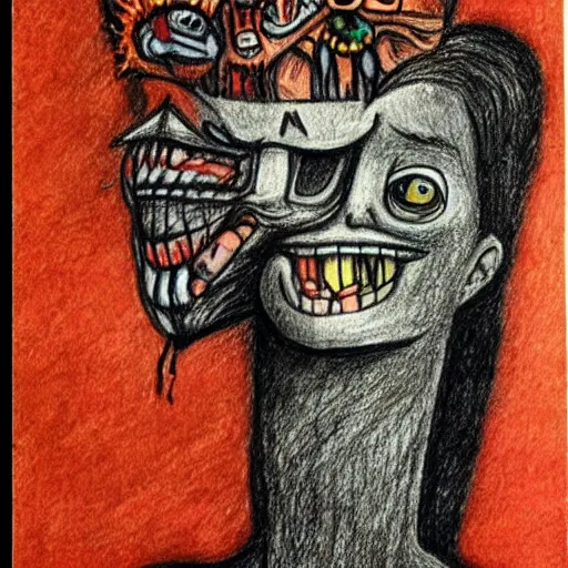 Image similar to a schizophrenic drawing depicting a psychotic attack, artistic abstarct