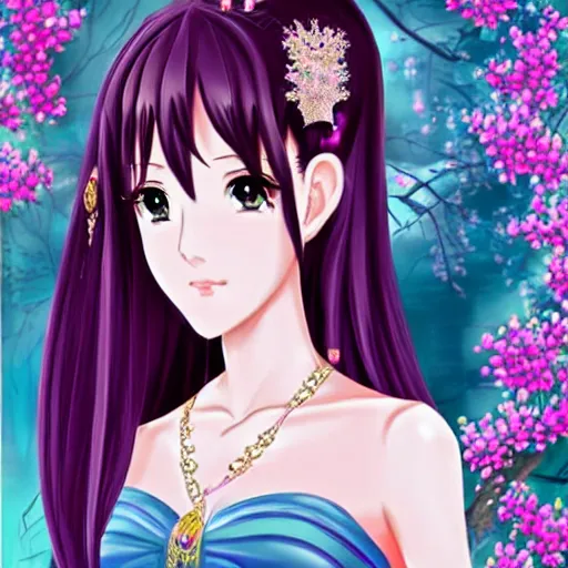 Image similar to elegant chinese princess, purple eyes, anime style, award winning art