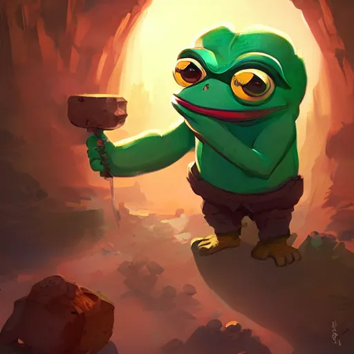 Prompt: super rich happy pepe the miner, greg rutkowski, artstation