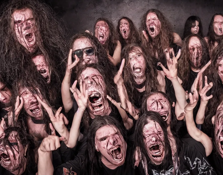 Prompt: photo of heavy metal listener having their face melted off by heavy metal music