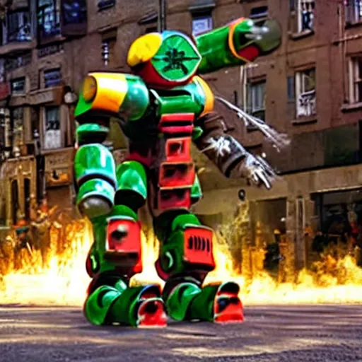 Prompt: giant toy soldier robot destroying a city