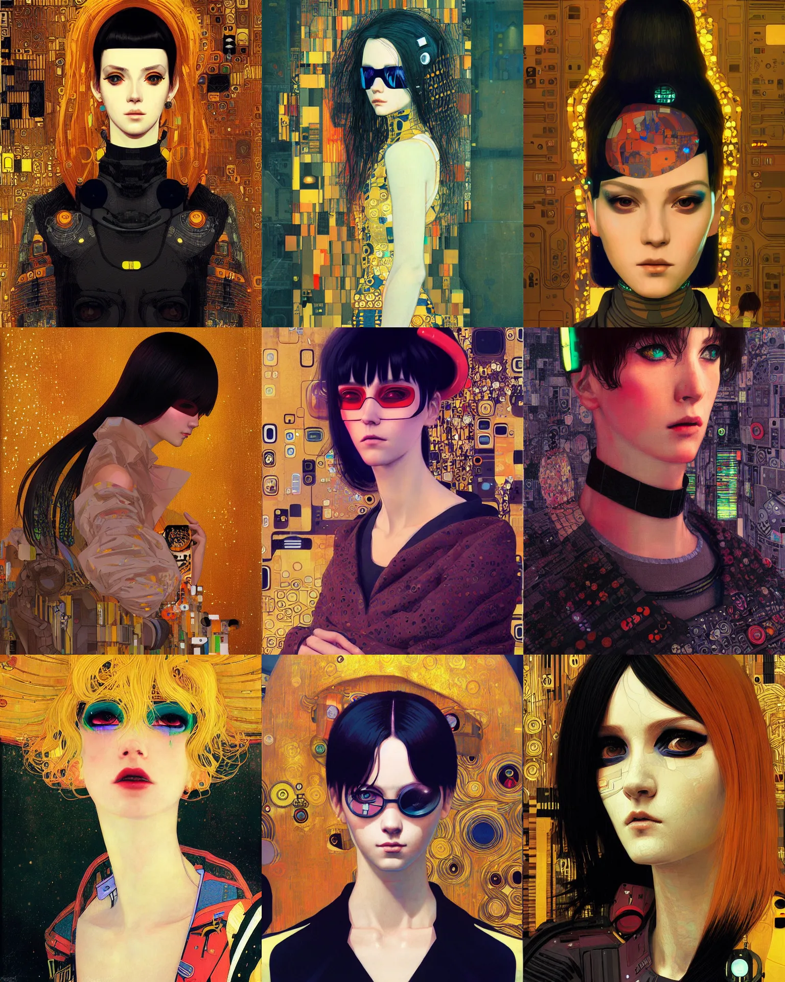 Image similar to A cyberpunk portrait painted by Ilya Kuvshinov and Gustav Klimt