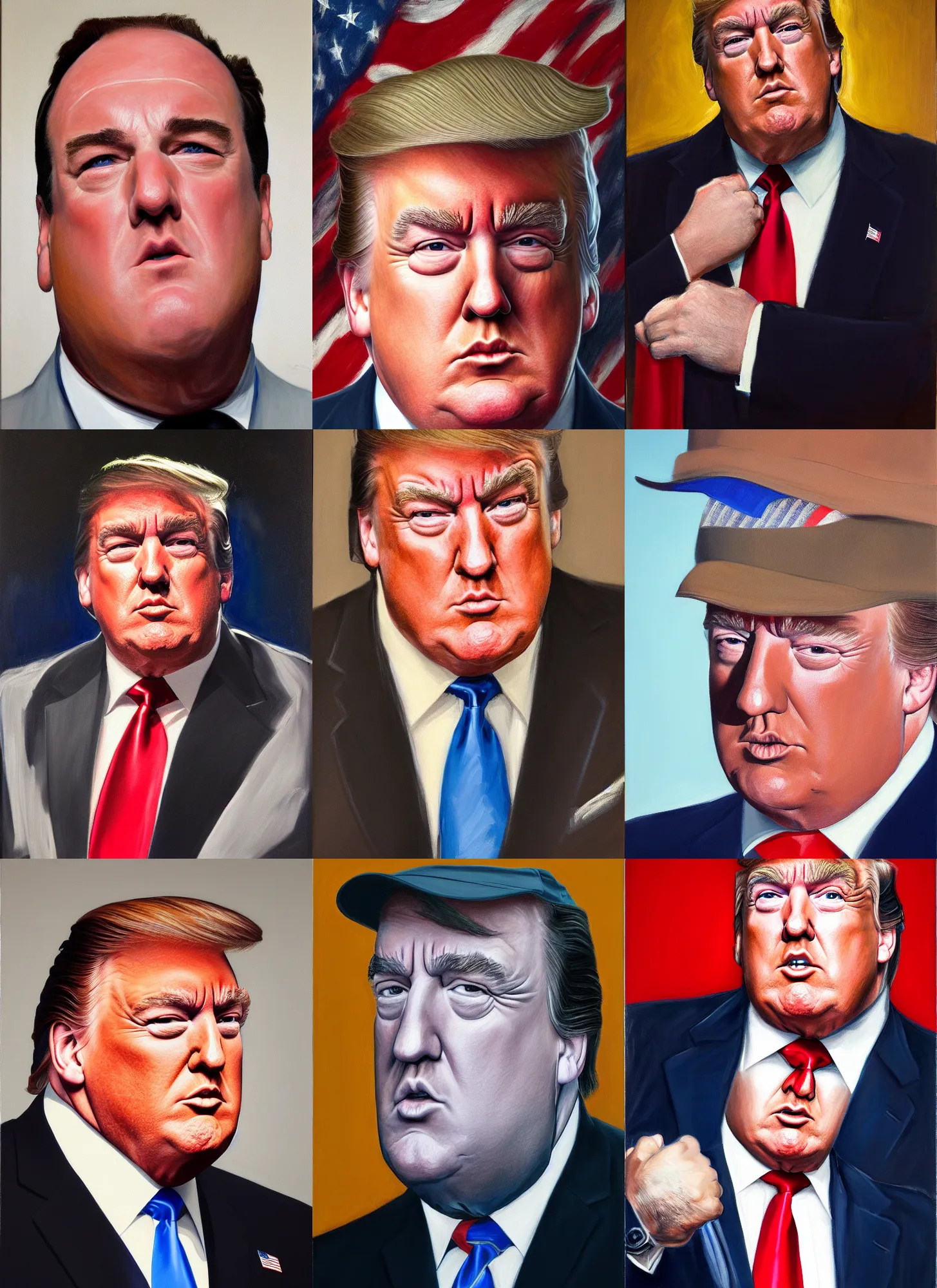 Prompt: upper body portrait of james gandolfini as united states president donald trump, 2 0 1 7, oil on canvas by william sidney mount, trending on artstation