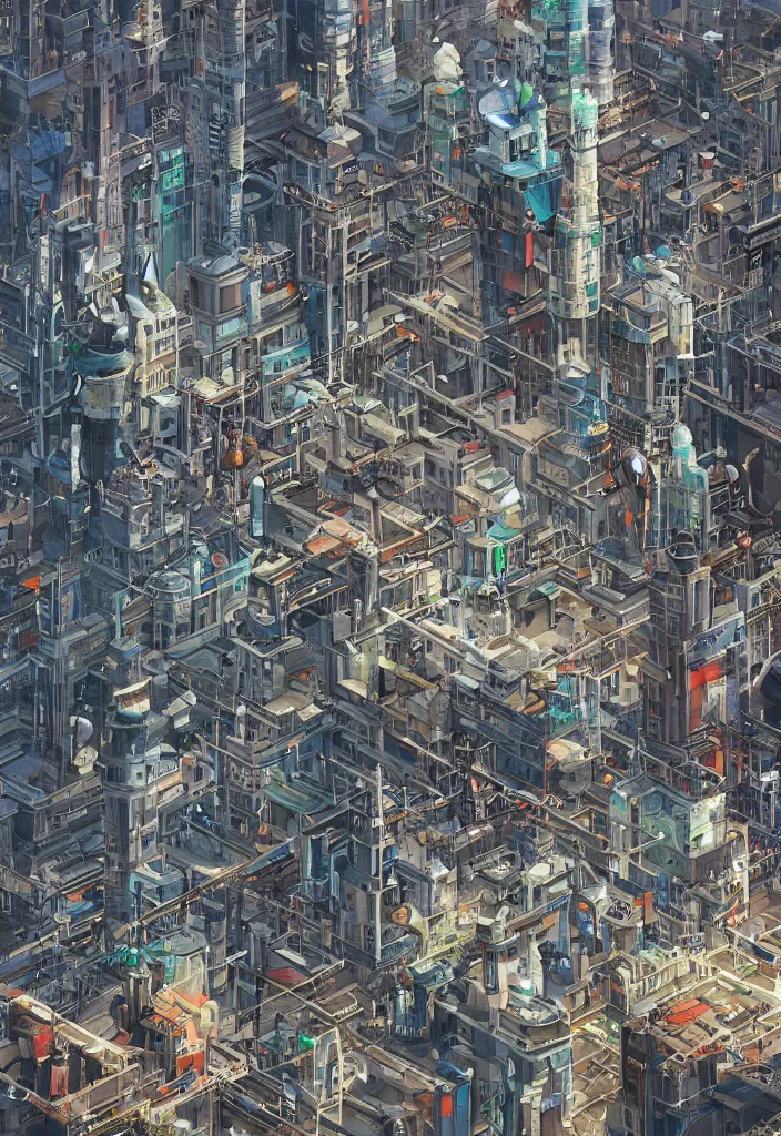 Prompt: a futurist city with robots, highly detailed, illustration