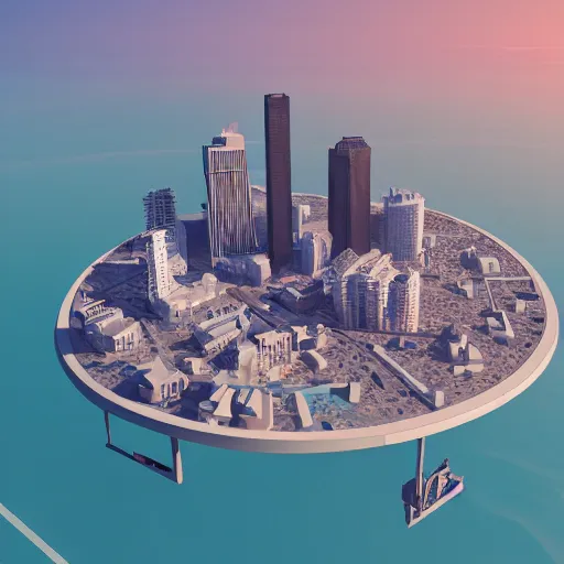 Image similar to floating island with tel aviv city in the sky, low poly, isometric art, 3d art, high detail, artstation, concept art, behance, ray tracing, smooth, sharp focus, ethereal lighting