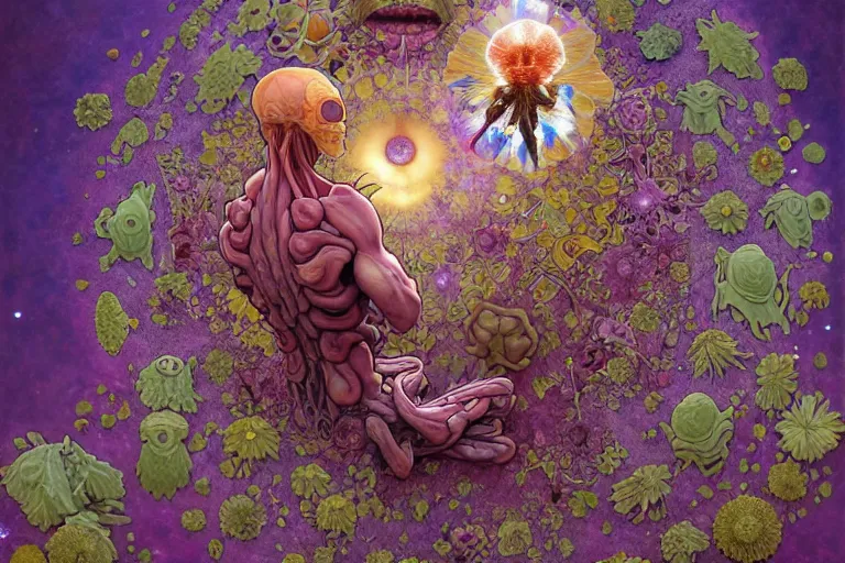 Image similar to the platonic ideal of flowers, rotting, insects and praying of cletus kasady carnage thanos dementor wild hunt doctor manhattan chtulu mandelbulb mandala ponyo spirited away davinci, d & d, fantasy, ego death, decay, dmt, psilocybin, art by artgerm and greg rutkowski and alphonse mucha