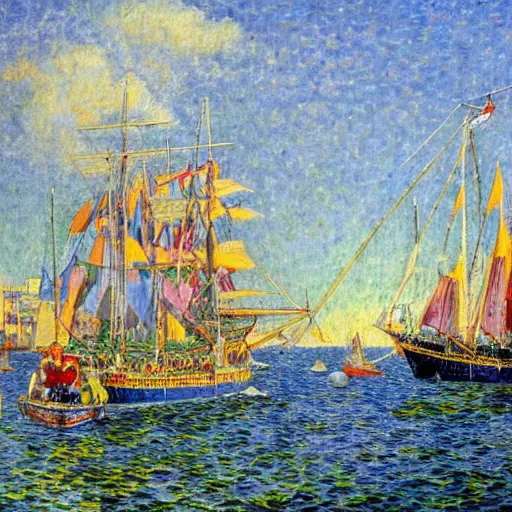 Prompt: a beautiful painting by jean giraud and riviny bernier, impressionism, dutch golden age atlantic vivid city horn made from within antarctica by john f. kennedy and william hogarth, photoillustration, photography
