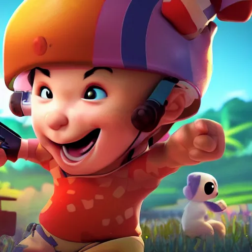 Prompt: video game poster featuring a cartoon baby, dramatic lighting, highly detailed, 4 k