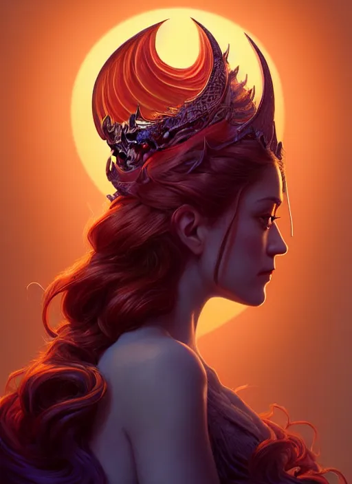 Prompt: side profile centered painted portrait, emmy rossum as dragon queen, d & d, gloomhaven, matte painting concept art, art nouveau, beautifully backlit, swirly vibrant color lines, fantastically gaudy, aesthetic octane render, 8 k hd resolution, by ilya kuvshinov and cushart krent and gilleard james