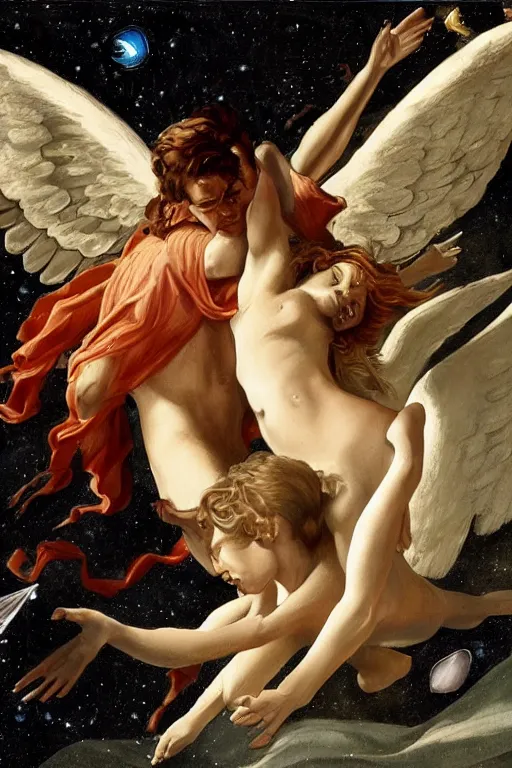 Prompt: angel falling to andromeda, very high resolution images, very fine details, very realistic, drawn by yulia iosilzon, and simone graci, plus a touch from raden pious in the depth of color and emotion