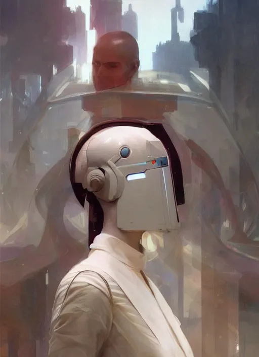 Image similar to future fashion futurism as thufir hawat, human computer, VR headset, cyber augmentation implant, digital art from artstation by Ruan Jia and Mandy Jurgens and Artgerm and william-adolphe bouguereau