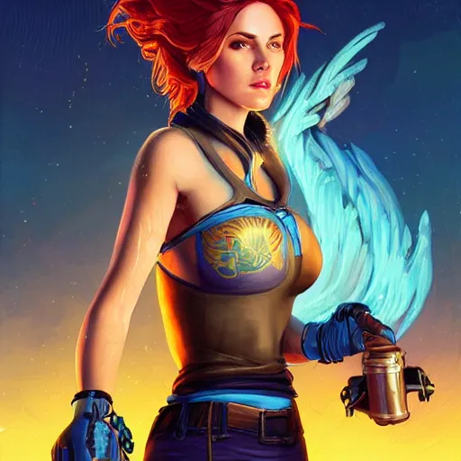 Image similar to Lofi BioPunk portrait triss merigold with a phoenix, Pixar style by Tristan Eaton Stanley Artgerm and Tom Bagshaw