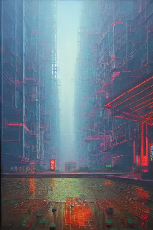Prompt: downtown hong kong in a redwood solar punk vision, oil on canvas by klaus burgle, simon stalenhag, ultra - realistic 3 d depth shading