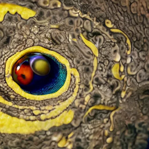 Image similar to fiery whimsical emotional eyes cephalopod, in a photorealistic macro photograph with shallow dof, in the deepest seas of the unconscious psyche