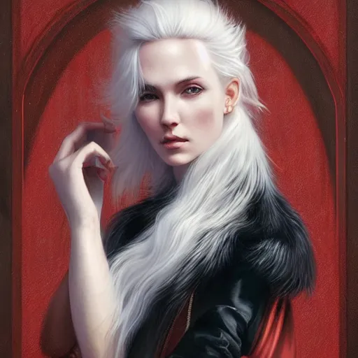 Image similar to gorgeous scandinavian girl with platinum blonde hair wearing furs, HD, D&D 4k, 8k, incredibly detailed, intricate, masterpiece, digital illustration by greg rutkowski and tom bagshaw, trending on artstation, character design, concept art