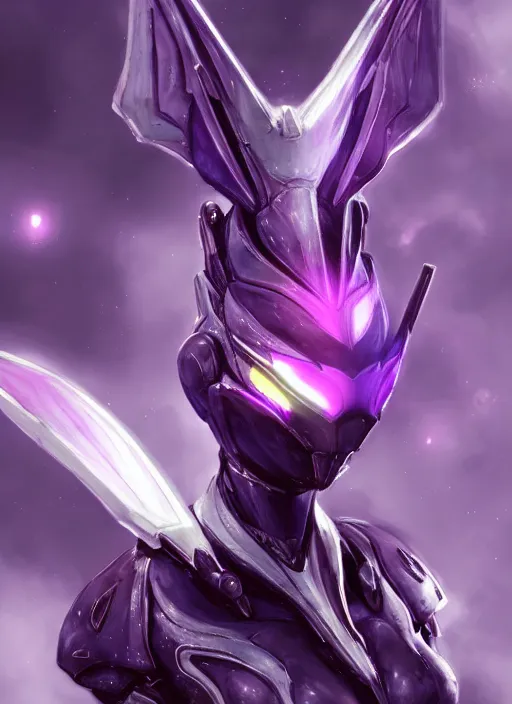 Image similar to cinematic bust shot, cosmic sized perfectly proportioned stunning beautiful hot female warframe, detailed mecha female dragon head, metal ears purple eyes, sleek silver armor, fuschia skin, floating in empty space, nebula sized, posing elegantly, epic proportions, epic size, epic scale, furry art, dragon art, giantess art, warframe fanart, furaffinity, deviantart