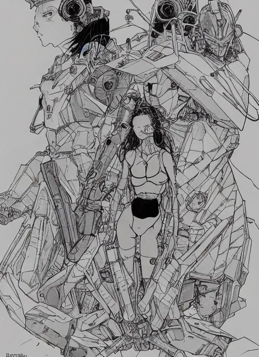 Image similar to gundam by kaethe butcher and moebius, details