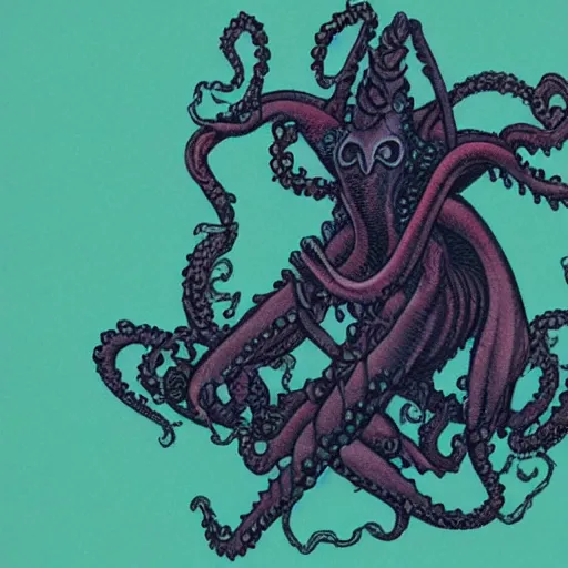 Prompt: A man riding Cthulu