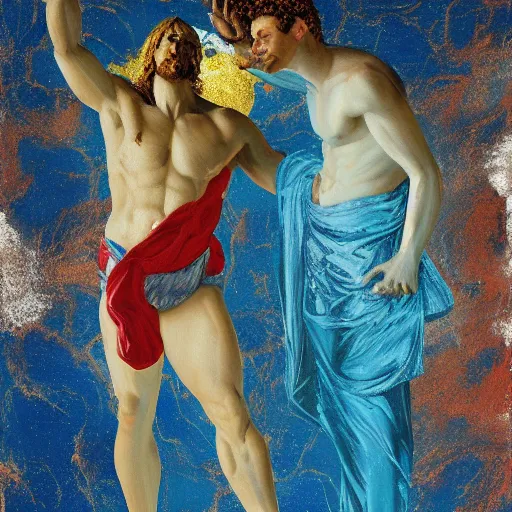 Image similar to a beautiful impasto oil painting of zeus and europa made by andy warholl, digital art