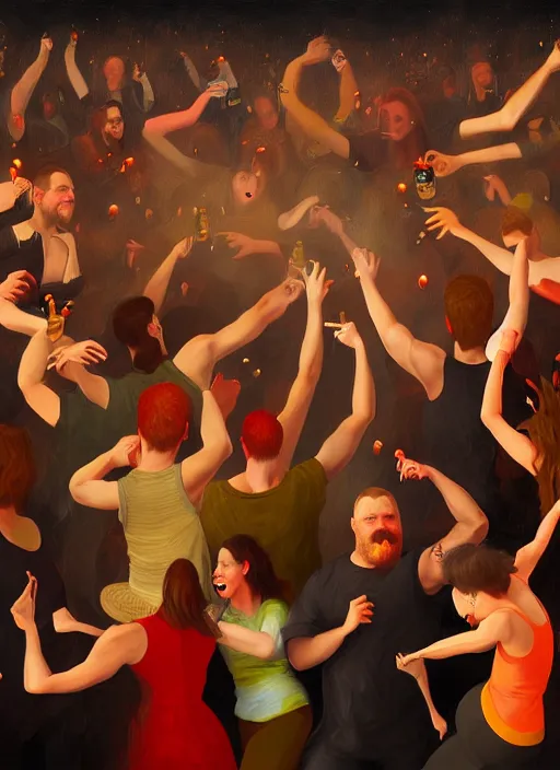 image of group of people very drunk dancing chaotic