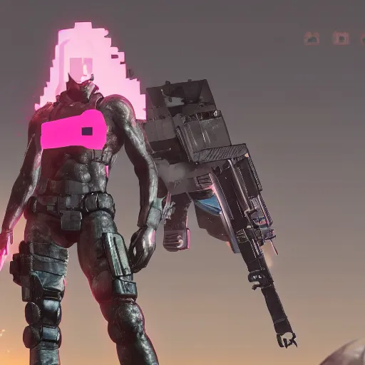 Image similar to Sundowner mercenary character from metal gear video game wearing a pink dress, male, trending on artstation, screenshot from metal gear video game, octane render