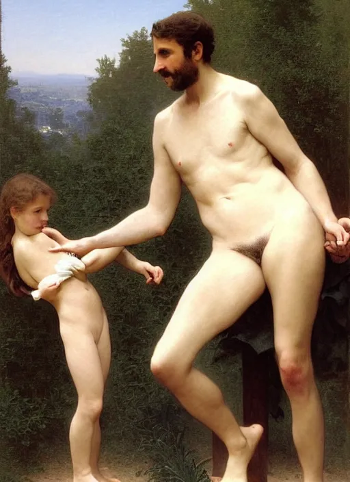 Image similar to Emmanuel Macron In the style of william adolphe bouguereau, Barefoot