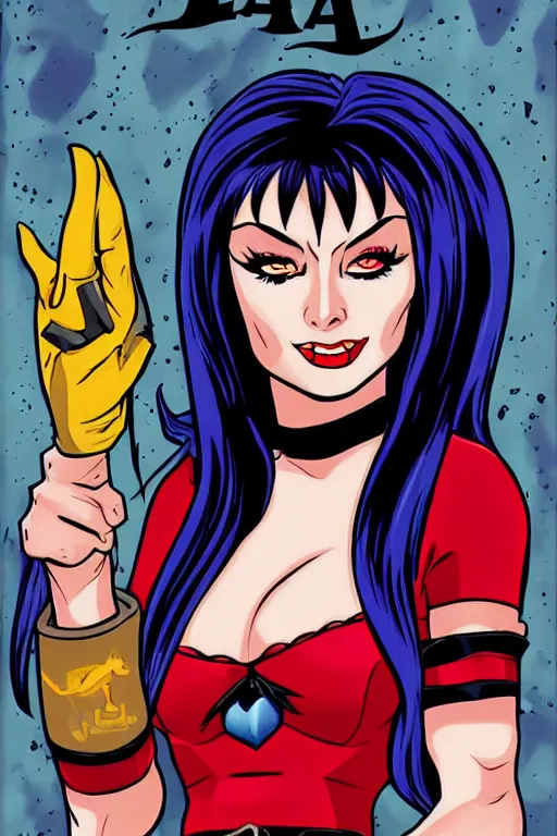 Image similar to elvira mistress of the dark archie comic 2 0 1 9 art style, trending on arstation, incredible detail, portrait, symmetric, smooth ui