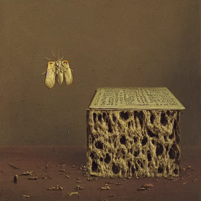 Prompt: a book with overgrown mold, moth. painting by frank sedlacek.