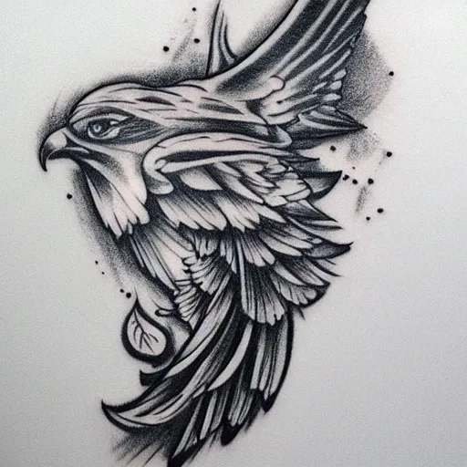 Prompt: tattoo sample stencil. pencil sketch, hawk