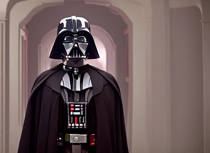 Image similar to a film still of darth vader in the grand budapest hotel ( 2 0 1 4 )
