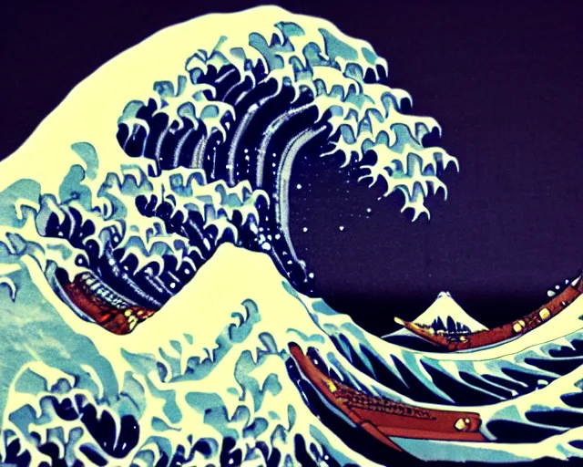 Image similar to Great wave off Kanagawa, cyberpunk, neon, dramatic lighting