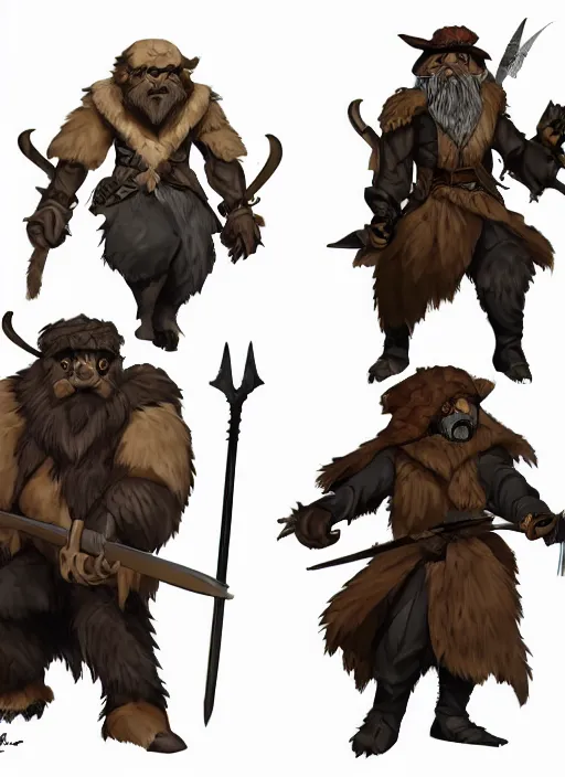 Image similar to bugbear ranger, black beard, dungeons and dragons, hunters gear, character design on white background, by makoto shinkai