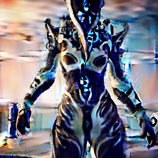 Image similar to photograph of a female warframe made out of mirrors!!!!!!!!!!!!!, the mirrors are reflective, 8k resolution, high detail, ULTRA REALISTIC VFX, reflections