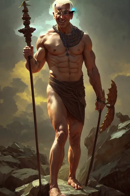 Prompt: Joe Biden as a Greek god, gorgeous, amazing, muscular, fit, very muscular male body, intricate, highly detailed, digital painting, artstation, concept art, sharp focus, illustration, art by greg rutkowski and alphonse mucha