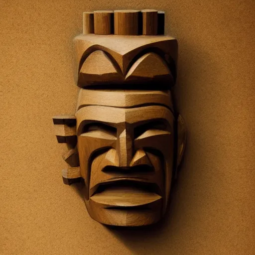 Prompt: a tiki head made of wood, photography, featured on deviantart, shock art, trending on artstation,