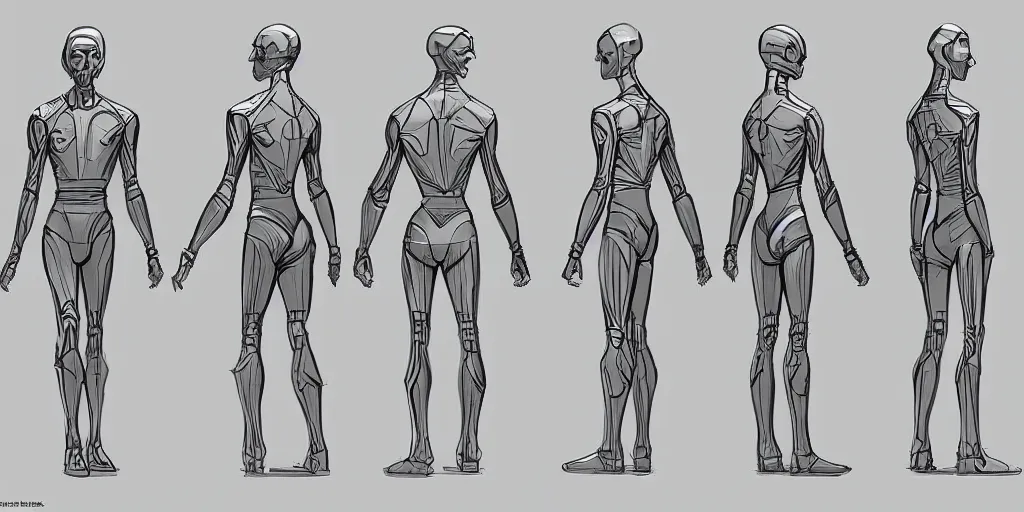 Image similar to male, elongated figure, space suit, large shoulders, short torso, long thin legs, tiny feet, character sheet, digital sketch, very stylized, concept design, by jean giraud