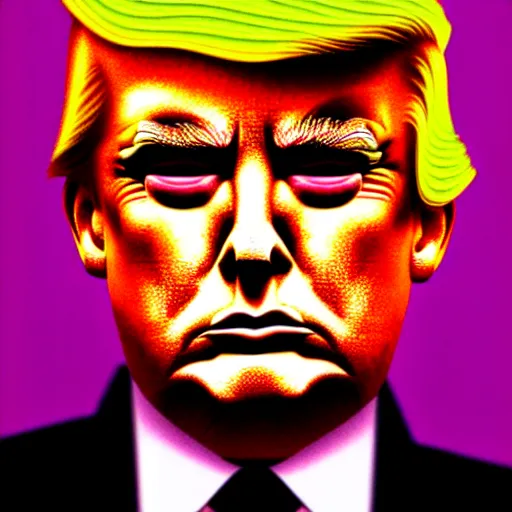 Image similar to an extremely psychedelic portrait of donald trump, surreal, lsd, face, detailed, intricate, elegant, lithe, highly detailed, digital painting, artstation, concept art, smooth, sharp focus, illustration