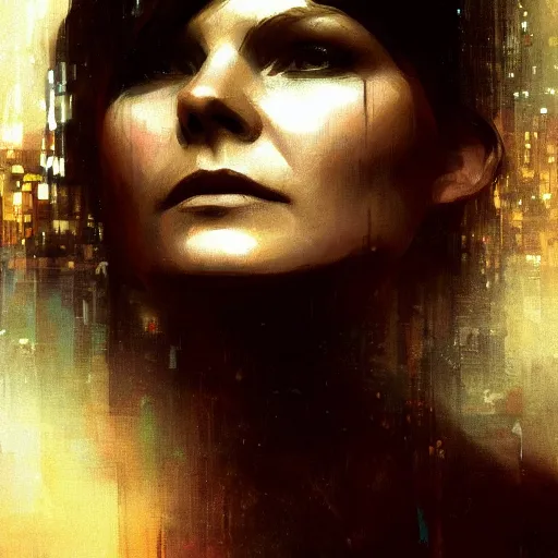 Image similar to kirsten dunst, hyperrealistic portrait, bladerunner street, art of elysium by jeremy mann and alphonse mucha, fantasy art, photo realistic, dynamic lighting, artstation, poster, volumetric lighting, very detailed face, 4 k, award winning