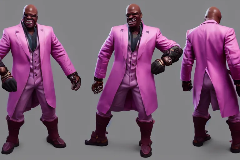 Image similar to doomfist, pink blazer, overwatch game, digital art, high detailed, unreal engine, artstation, 3 d render