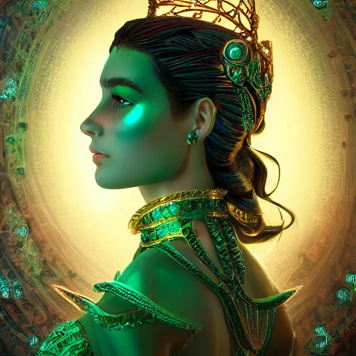 Image similar to portrait of wonderful princess of emerald with fair skin, glowing, ornate and intricate, jaw dropping, dynamic lighting, intricate and detailed, 4 k octane render