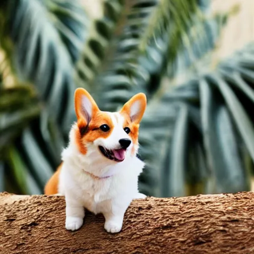 Image similar to corgi in a palm tree