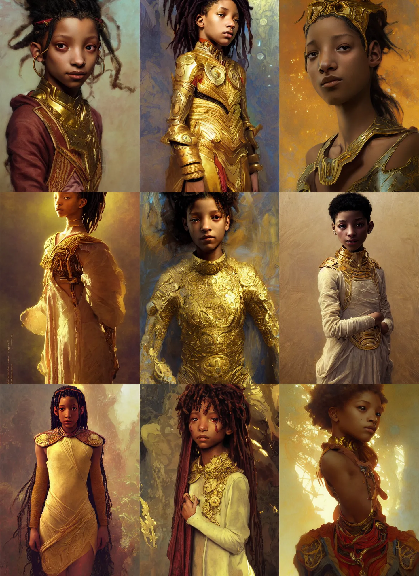 Prompt: willow smith young ancient libu young girl, marvel comics, intricate, highly detailed, golden collar, artstation, digital illustration, orientalism, bouguereau, mucha, ruan jia, rutkowski