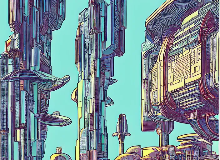 Prompt: martian architecture by moebius, vector art, cyberpunk, soviet poster