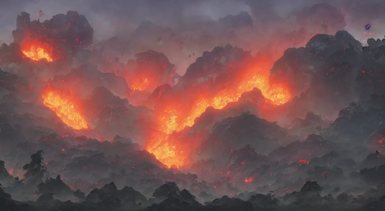 Prompt: volcanic biome, by studio ghibli and greg rutkowski,