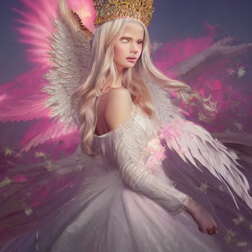 Image similar to expressive full body photo of sophia lauren as beautiful angel, smooth glowing skin, ornate headpiece made from pink flowers, glamour shot, by yoshitaka amano, by greg rutkowski, by jeremyg lipkinng, by artgerm, digital art, octane render, unreal engine, photorealistic, 3 d character