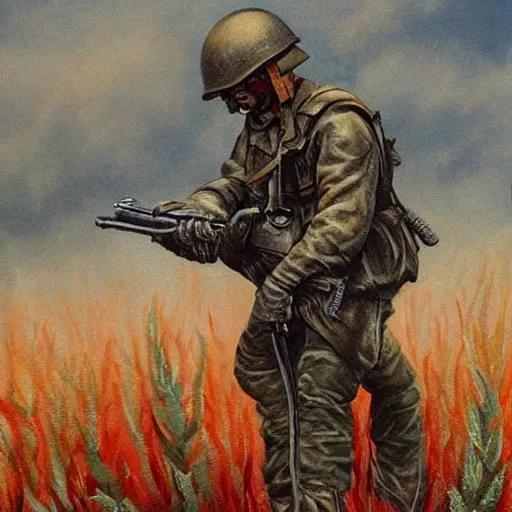 Image similar to war is hell, no text, painting style, blood