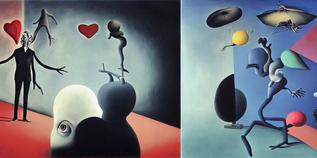 Image similar to surrealist painting by painting by gottfried helnwein, yves tanguy, leonora carrington, max ernst, a man being overcome by love conciseness, psychedelic dripping colors