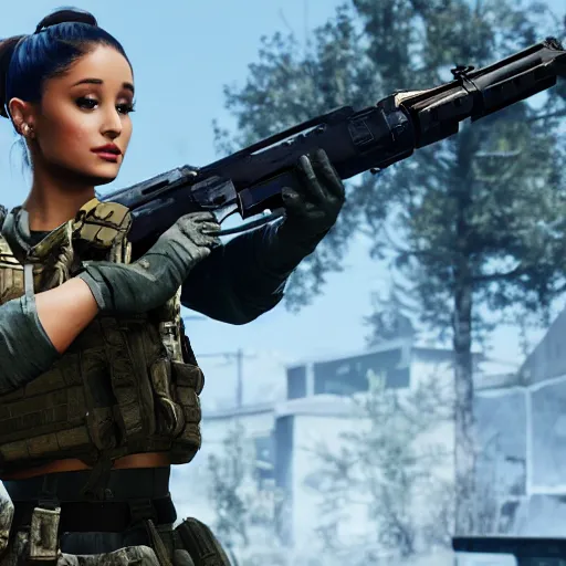 Image similar to Ariana Grande in Call of Duty, 4k